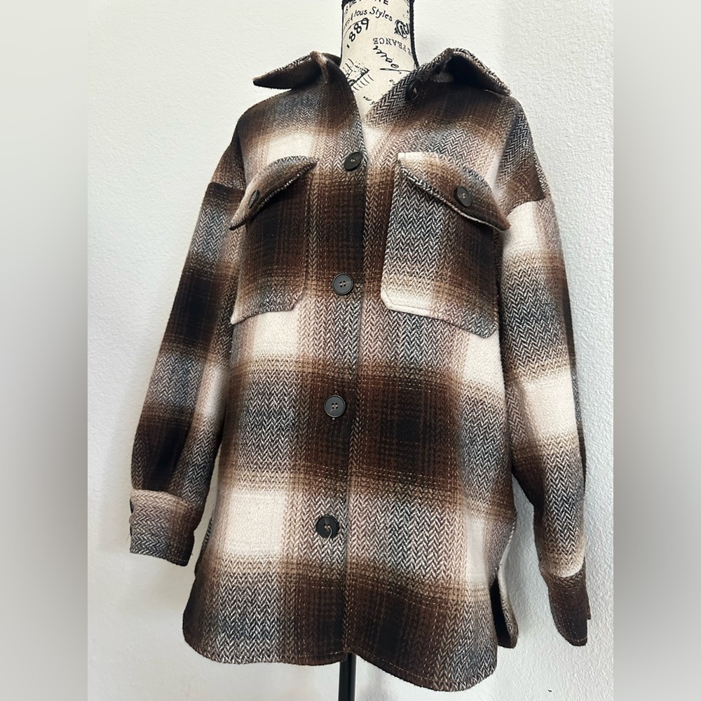H&M Plaid Brown and Cream Women's Flannel